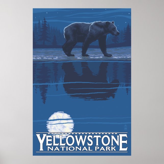 Póster Urso à Lua - Parque Nacional de Yellowstone (Frente)