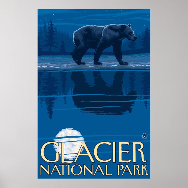 Poster Urso à Lua - Parque Nacional do Glaciar, MT (Frente)
