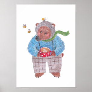 Poster Urso, abelhas e cappuccino
