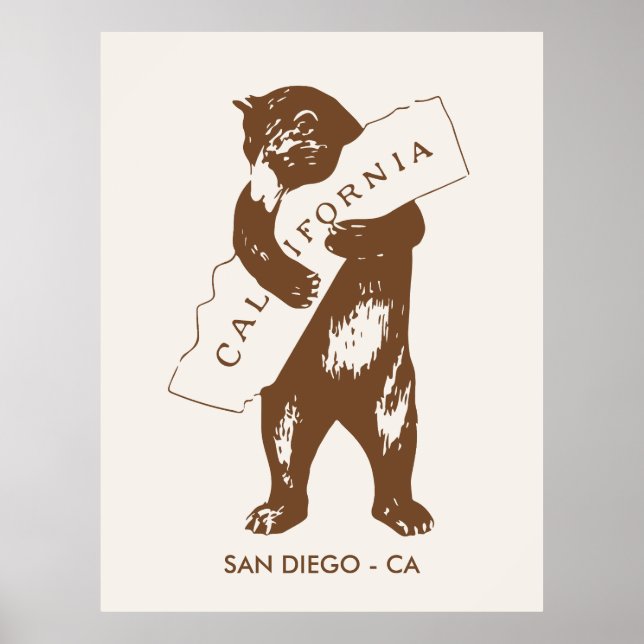 Poster Urso Abraçando o Mapa da Califórnia Cidade Persona (Frente)