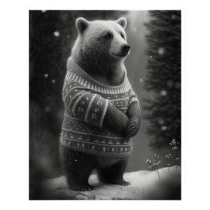 Póster Urso Adorável Vestindo um Suéter Louco