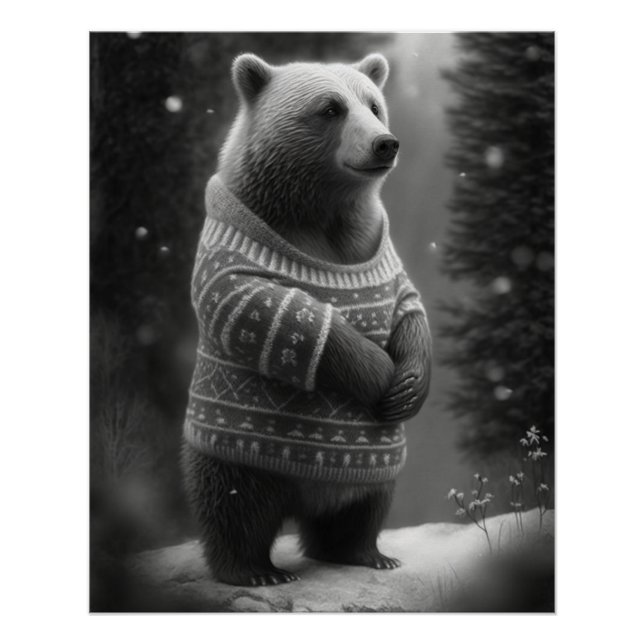 Póster Urso Adorável Vestindo um Suéter Louco (Frente)