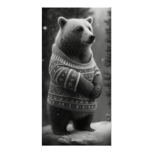Póster Urso Adorável Vestindo um Suéter Louco (Frente)