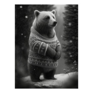 Póster Urso Adorável Vestindo um Suéter Louco