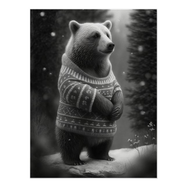 Póster Urso Adorável Vestindo um Suéter Louco (Frente)