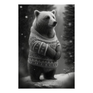 Póster Urso Adorável Vestindo um Suéter Louco