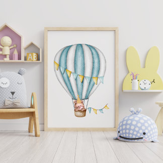 Poster Urso Aquarela Balão Festivo Quarto Menino