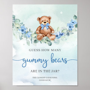 Poster Urso azul de urso azul-floral Adivinha Quantos Urs