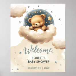 Poster Urso azul no chá de fraldas das nuvens