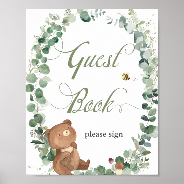 Poster Urso Baby Fofo Decoração de Chá de Bebê Livro de V (Frente)