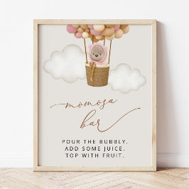 Poster Urso, Balões Rosa, Balão de Ar Quente, Bar Momosa