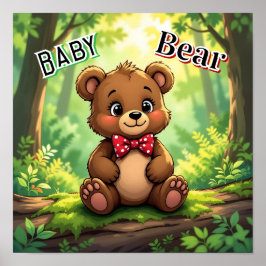 Poster Urso Bebê de Desenho Fofo na Floresta