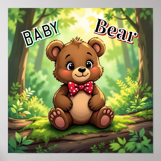 Poster Urso Bebê Desenho Fofo na Floresta (Frente)