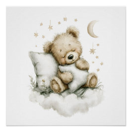 Póster Urso bebê doce dormindo profundamente em nuvens fo