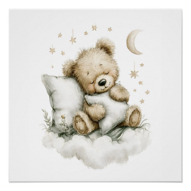 Póster Urso bebê doce dormindo profundamente em nuvens fo (Frente)