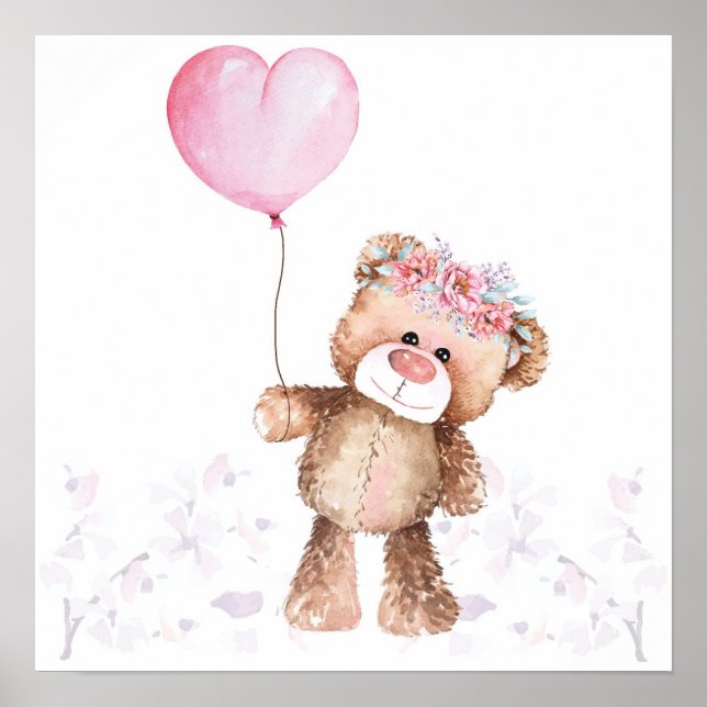 Poster - Urso Bebê Menino Com Balão (Frente)