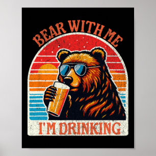 Poster Urso Bebendo Cerveja ao Ar Livre Funny Grizzly Cam