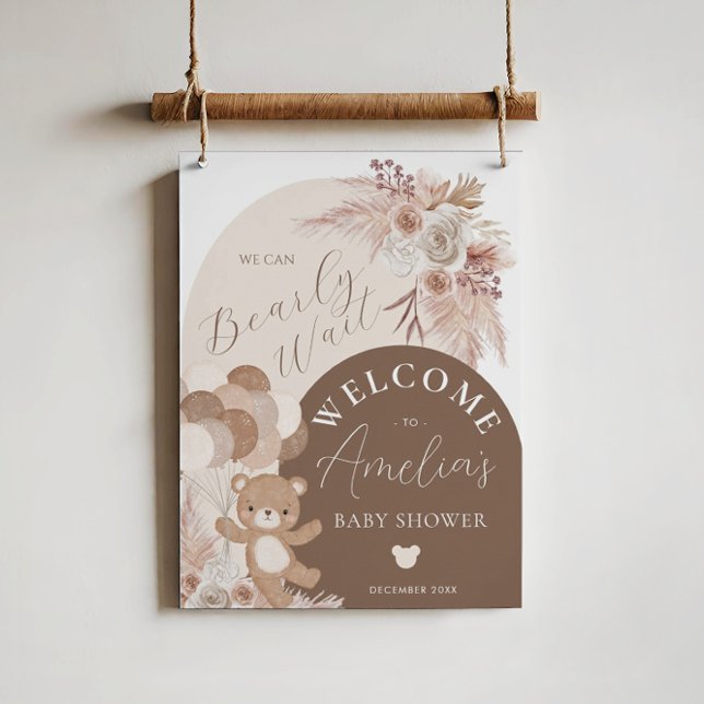 Poster Urso Boho Bearly Wait Bem-vindo ao Chá de Bebê (Criador carregado)