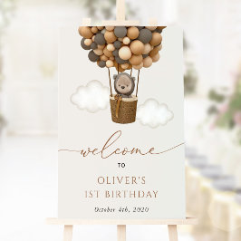 Poster Urso Bonito, Balões Castanhos, Primeiro Aniversári