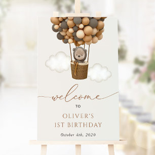 Poster Urso Bonito, Balões Castanhos, Primeiro Aniversári