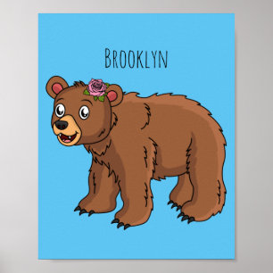 Poster Urso bonito com ilustração de desenho animado de