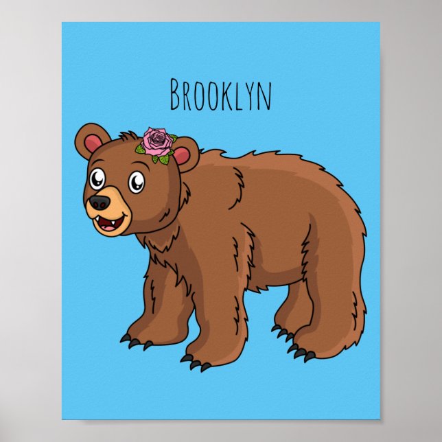 Poster Urso bonito com ilustração de desenho animado de f (Frente)