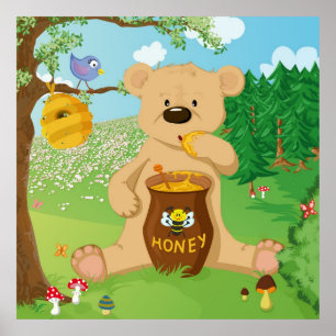 Poster Urso bonito que come o mel
