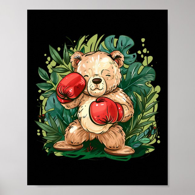Poster Urso Boxeador Com Luvas de Boxe Kickboxing Boxe Di (Frente)