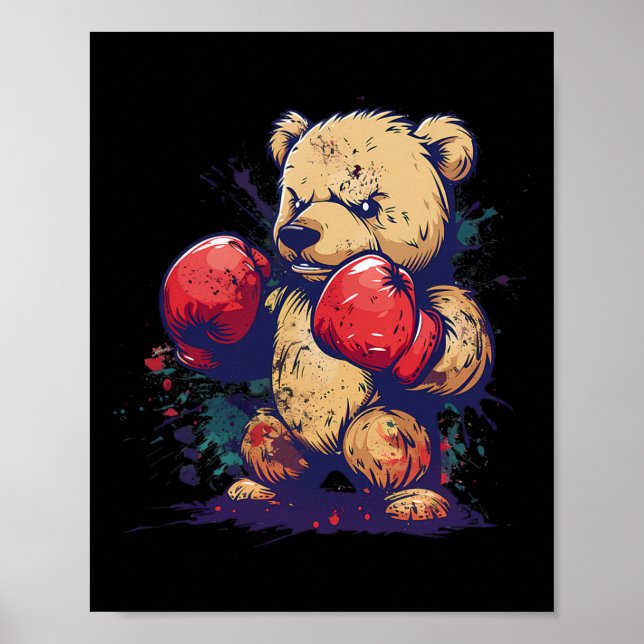 Poster Urso Boxeador Com Luvas de Boxe Kickboxing Boxe Di (Frente)