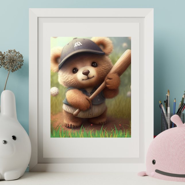 Poster Urso Branco Bonito Jogando Baseball Personalizado (Criador carregado)