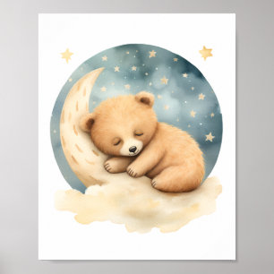 Poster Urso-cama bonito, Decoração de Enfermeiro, Arte Aq
