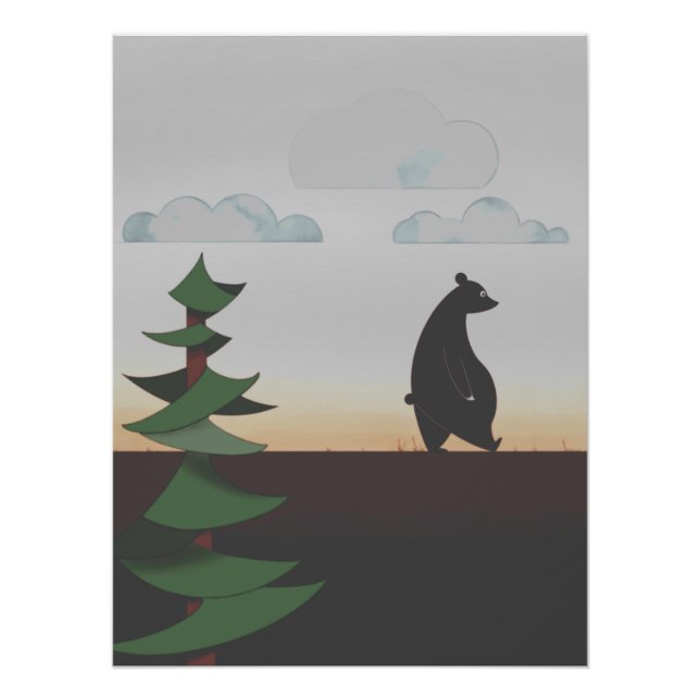 Póster Urso caminhando ao pôr do sol (Frente)