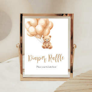 Poster Urso Castanho-Balão Fralda-Chá de fraldas Raffle