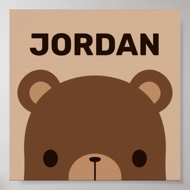 Poster Urso Castanho Bonito com Posto de Nome Personaliza (Frente)