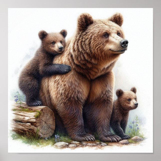 Poster Urso Castanho com Dois Cubos (Frente)