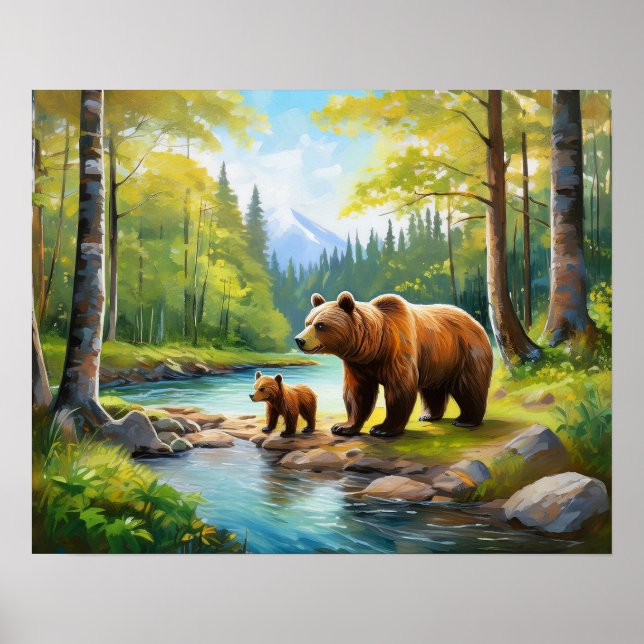 Poster Urso Castanho e Bebê 2 (Frente)