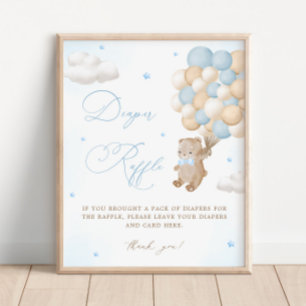 Poster Urso Chá de fraldas Azul Raffle Fralda