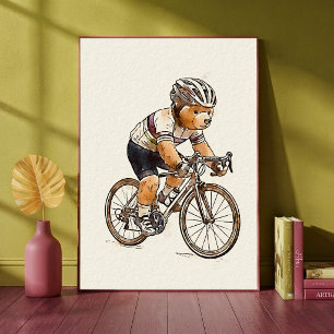 Poster Urso Ciclista de Ciclismo Animal Desporto Quarto d
