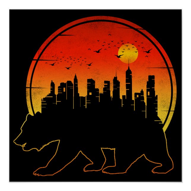 Póster Urso Cidade do Pôr do Sol (Frente)