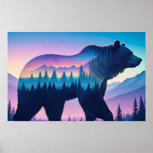 Poster Urso Cinzento Exposição Dupla Natureza Animal Exte