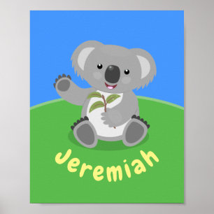 Poster Urso coala bonito com ilustração de desenho animad