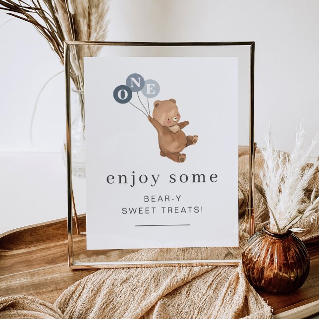 Poster Urso com 3 Balões Azuis - Sinal de Tratamentos Doc (Criador carregado)