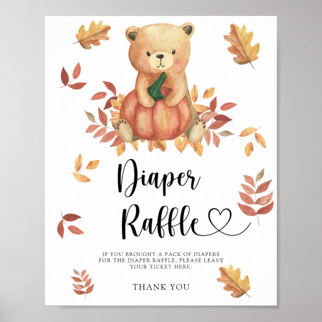 Poster Urso com abóbora - cartaz da rifa de fraldas (Frente)
