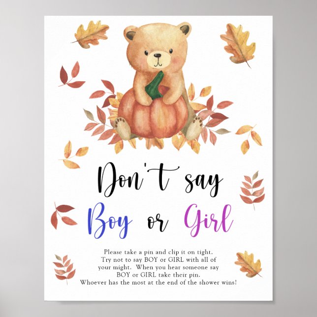 Poster Urso com abóbora - Não diga menino ou menina (Frente)