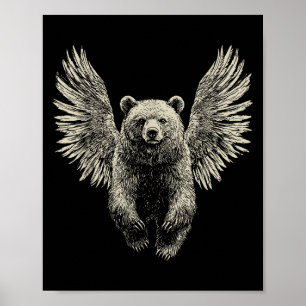 Poster Urso com Anjo Retro Trabalho de arte Flyin