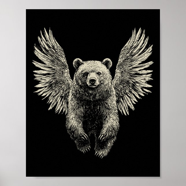 Poster Urso com Anjo Retro Trabalho de arte Flyin (Frente)