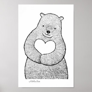 Poster Urso com coração animal da floresta grande Urso ge