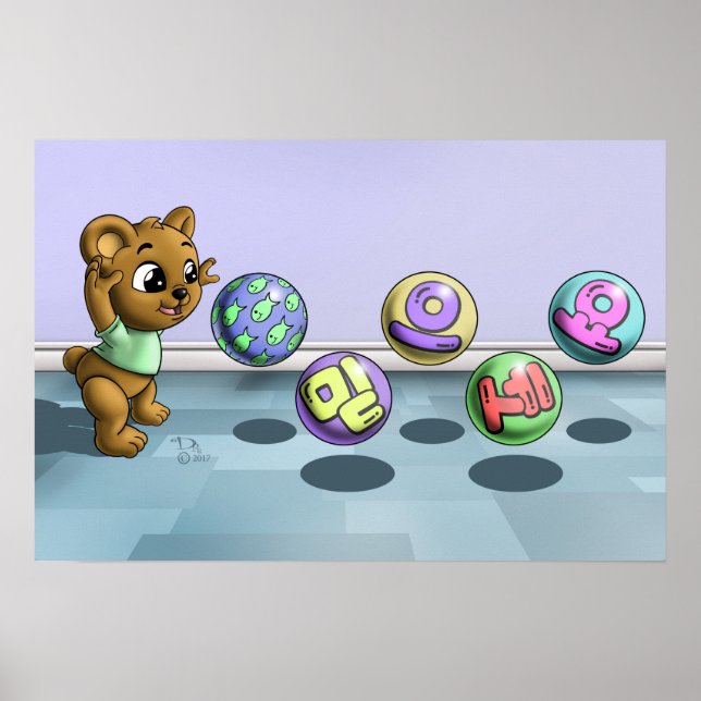 Póster Urso com palavra coreana (Frente)