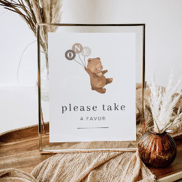 Poster Urso com Sinal de Favor de 3 Balões Marrons