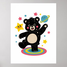 Poster Urso Cósmico com Estrelas e Planetas - Espaço Cóni